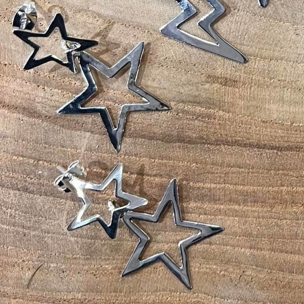 Sterling Silver Double Celestial Star Earrings